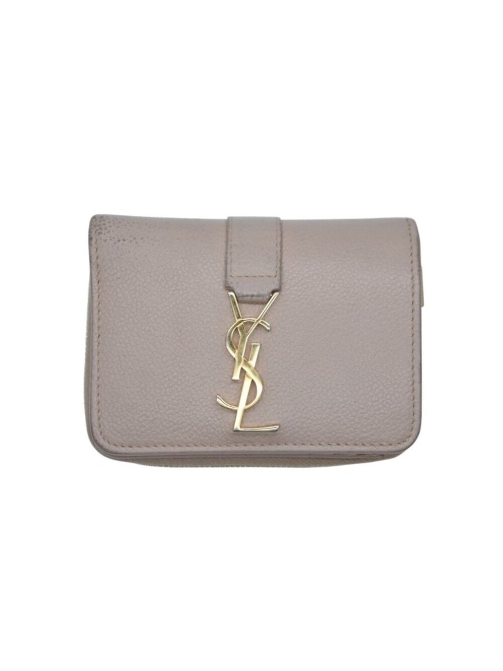 Saint Laurent Cassandra Zip Wallet Bifold Gray de Poudre Leather Beige Gold